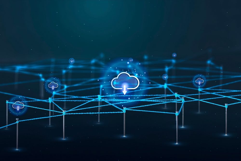 Cloud computing background, digital data network concept psd