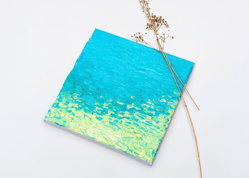Canvas mockup psd with beautiful acrylic painting