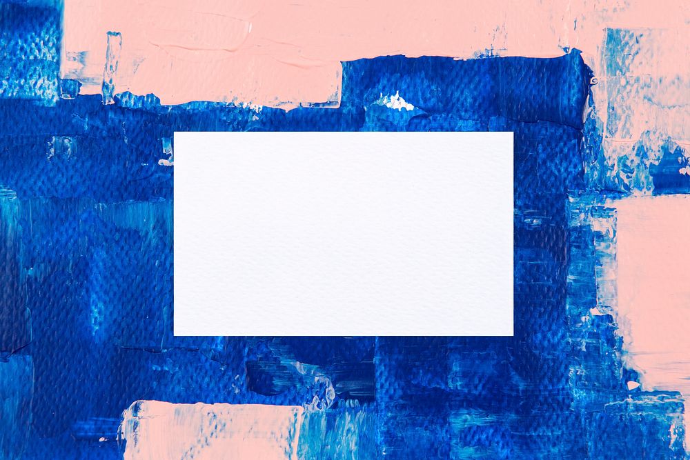 Blank name card, blue and pink paint texture background