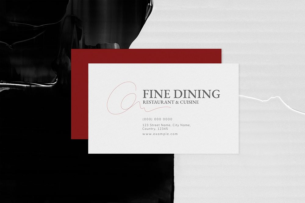 Business card psd mockup, textured paint background fine dining branding