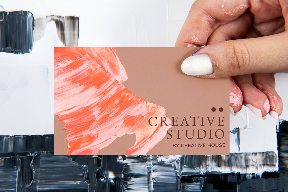 Business card mockup psd, paint texture background creative studio branding 