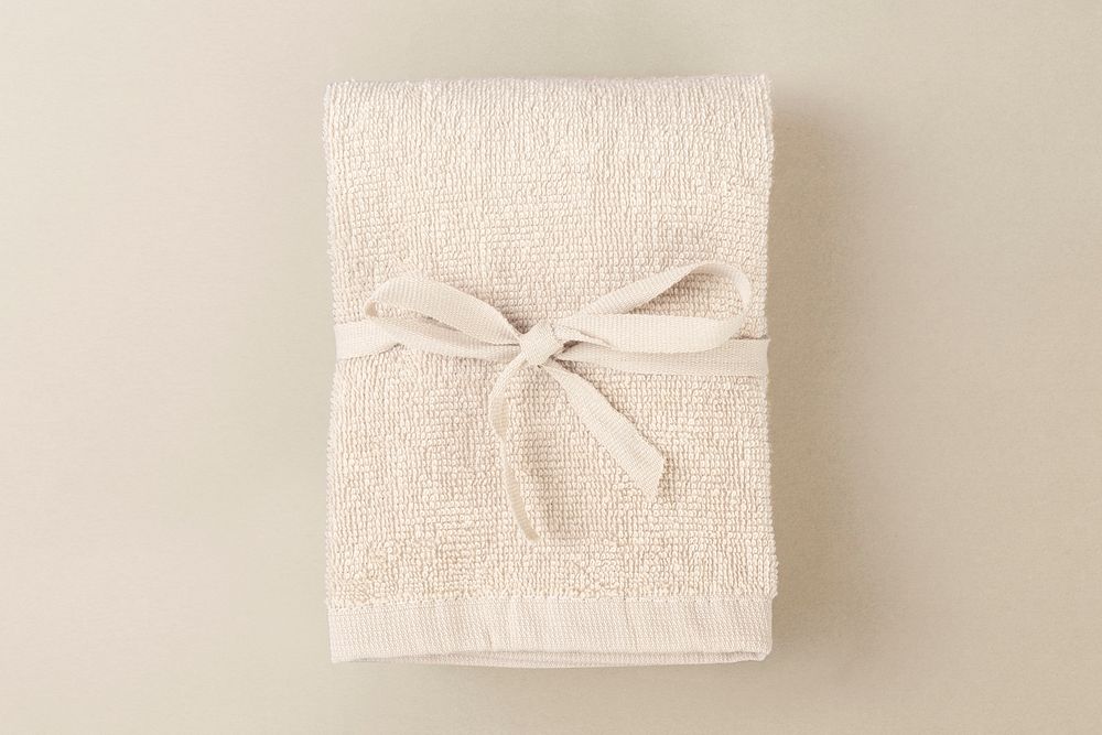 Hand towel mockup psd, beige natural fabric 