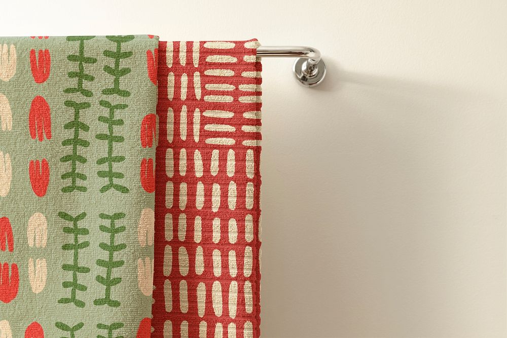 Towel mockup psd, vintage block print pattern design