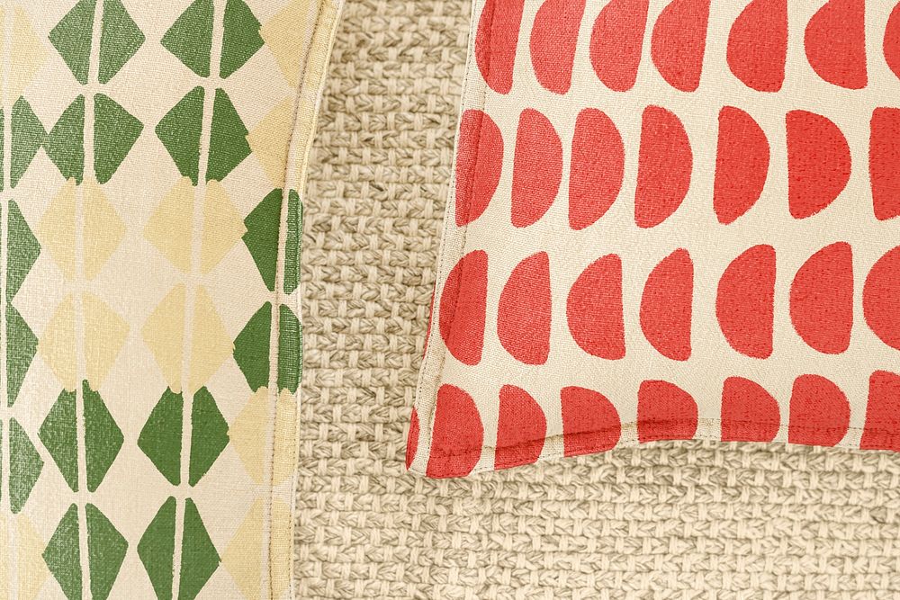 Cushion cover mockup psd, vintage block print pattern design