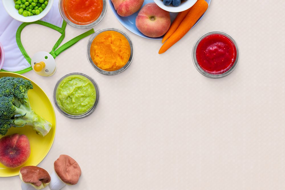 Baby food border, organic healthy ingredients