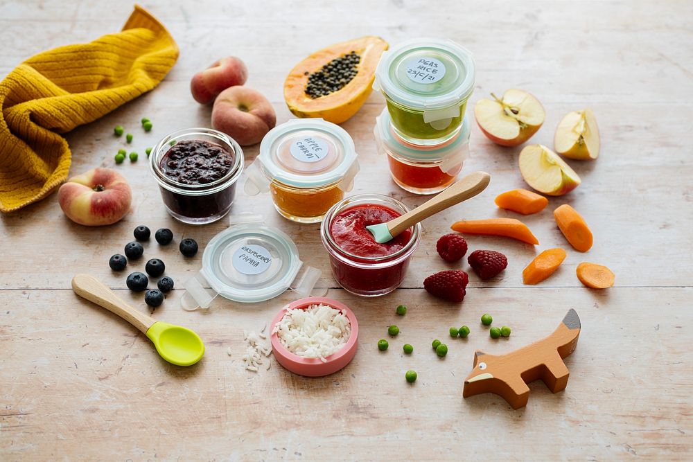 Healthy baby food jars homemade labels image