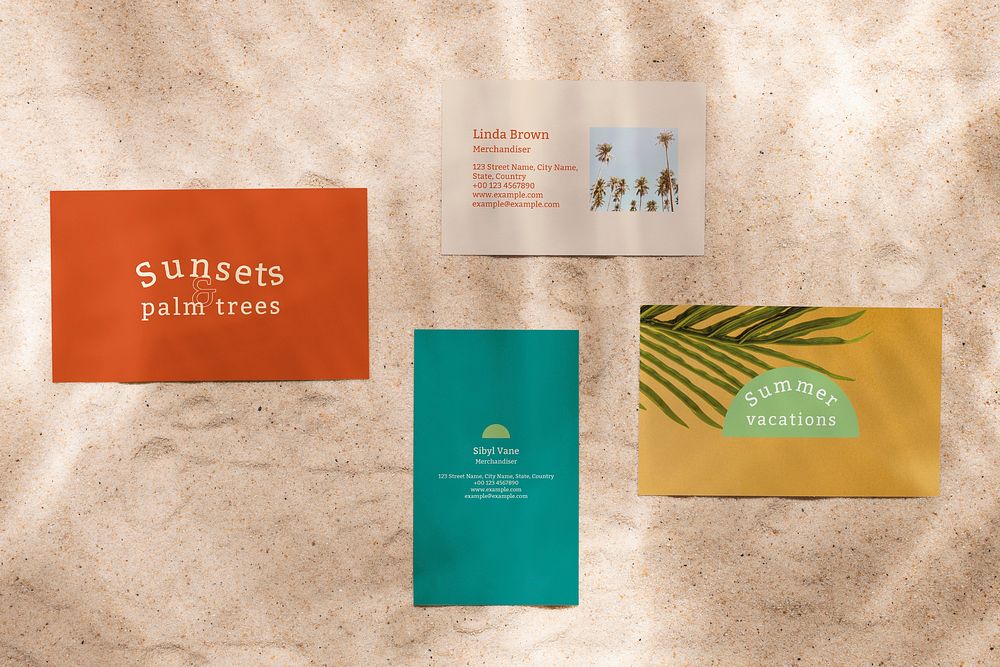 Business card mockup psd, flat lay set