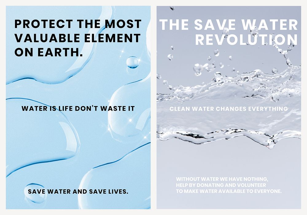 Water conservation poster template, psd water background set