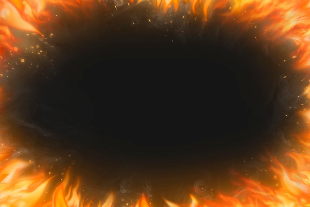Black flame background, frame realistic fire image psd