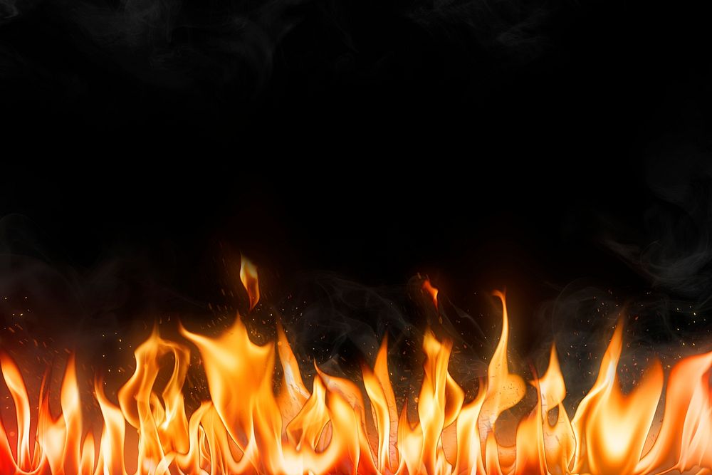 Flame border background, black realistic fire image psd