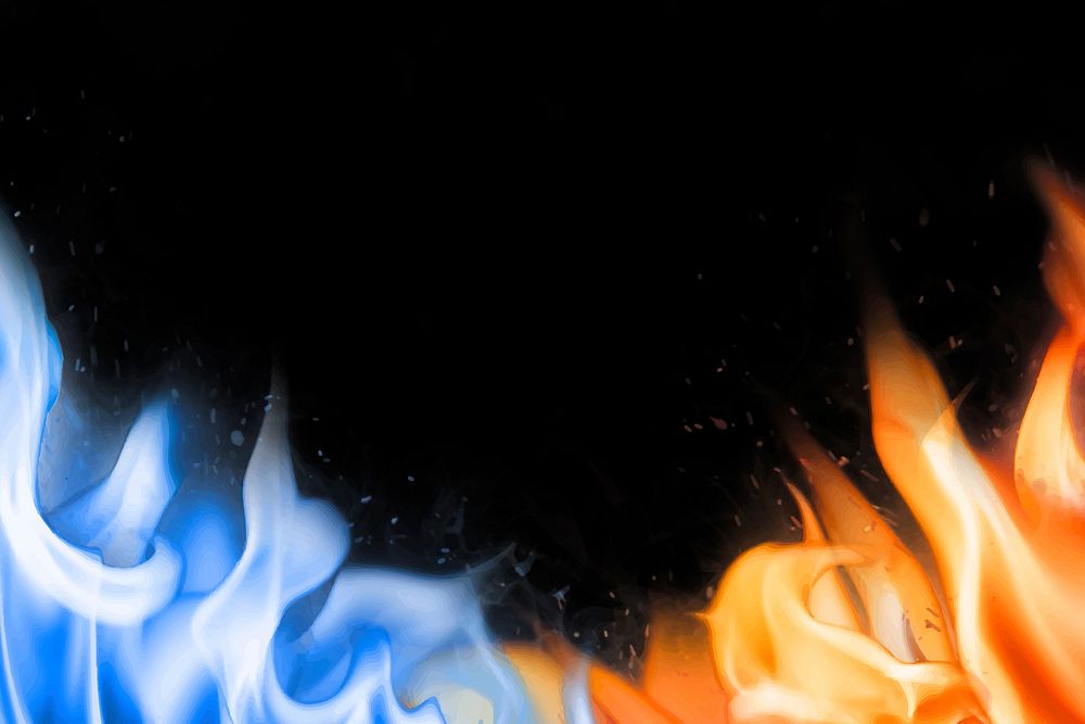 Flame border background, black realistic blue fire image vector