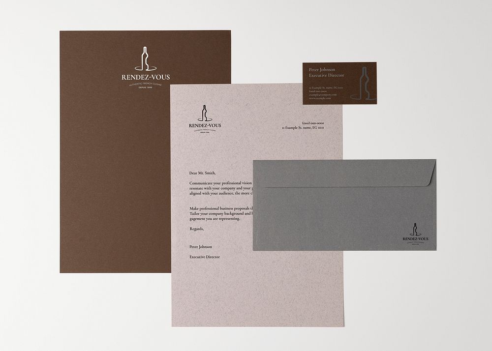 Brown corporate identity mockup, professional stationery, business branding, flat lay design
