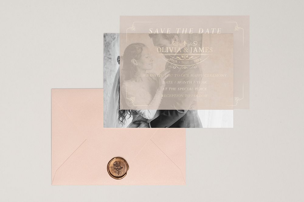 Wedding invitation card mockup psd, aesthetic floral design, pink envelope