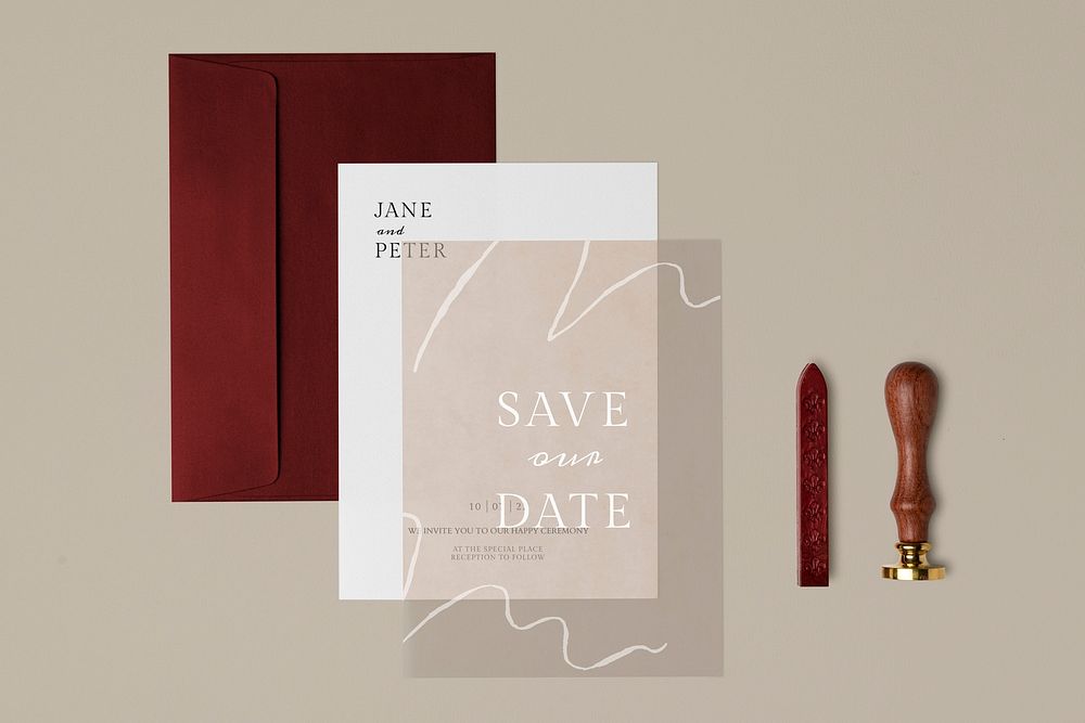 Aesthetic wedding card mockup psd, aesthetic floral design, red envelope