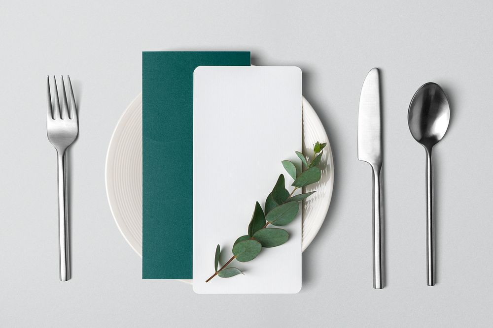 Blank menu paper, aesthetic tableware & cutlery for restaurants