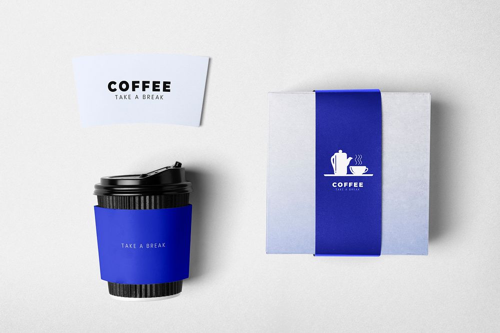 Cup and box psd for delivery with coffee sleeve, restaurant delivery concept