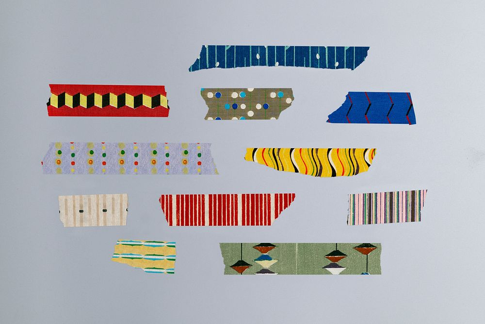 Colorful patterned washi tape mockup, stationery psd set