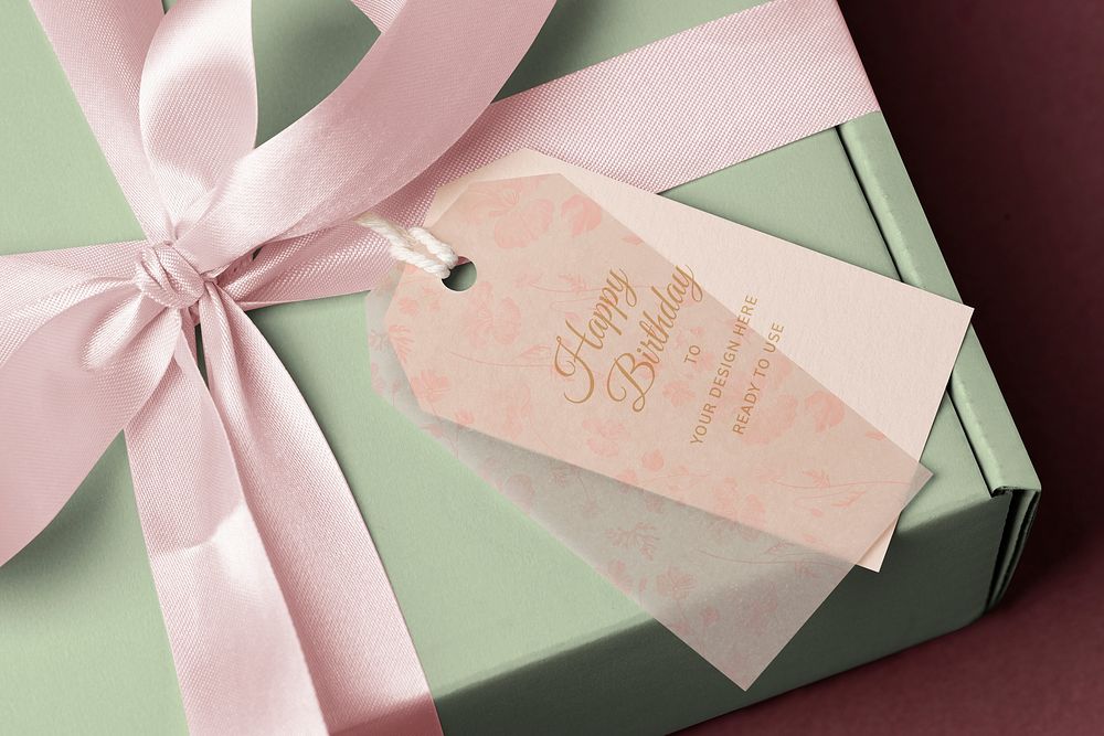 Gift label mockup, occasional greeting psd, present box