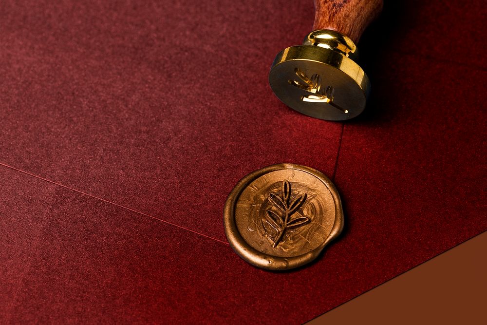 Red envelope mockup psd, leaf wax seal