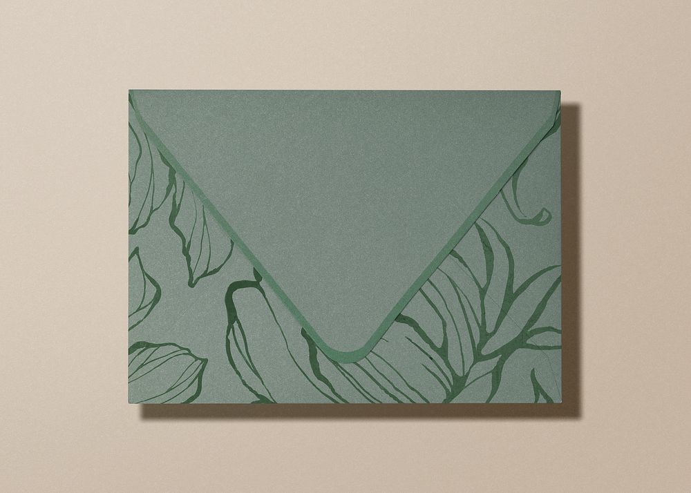 Green envelope mockup, aesthetic stationery psd