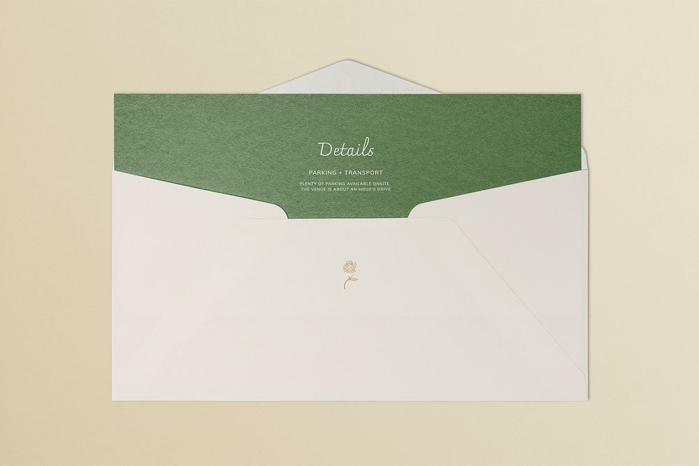 White envelope mockup, simple stationery, flat lay design, psd