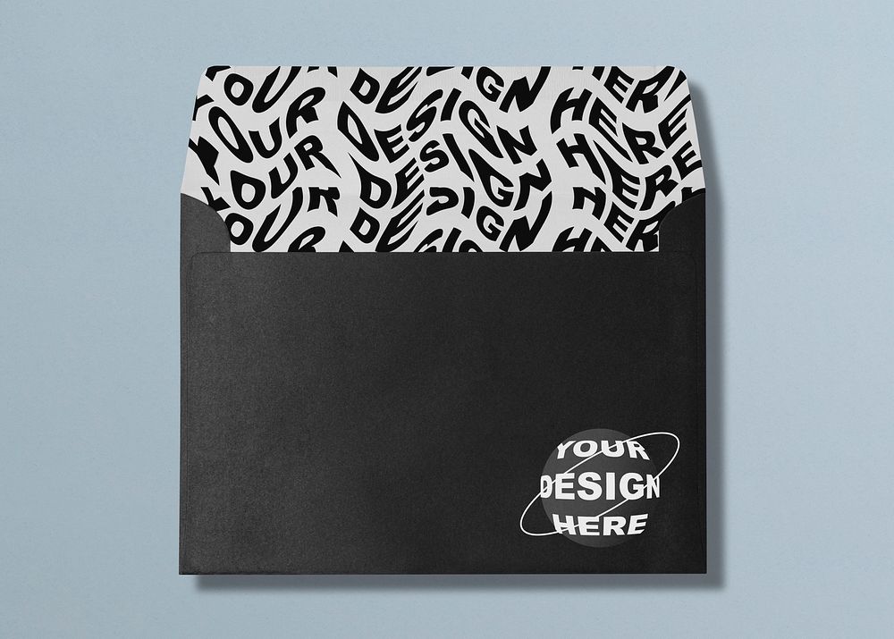 Black envelope mockup, aesthetic stationery, flat lay design, psd