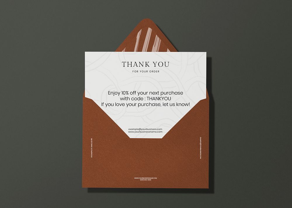 Thank you card mockup, aesthetic stationery, brown envelope, flat lay design, psd