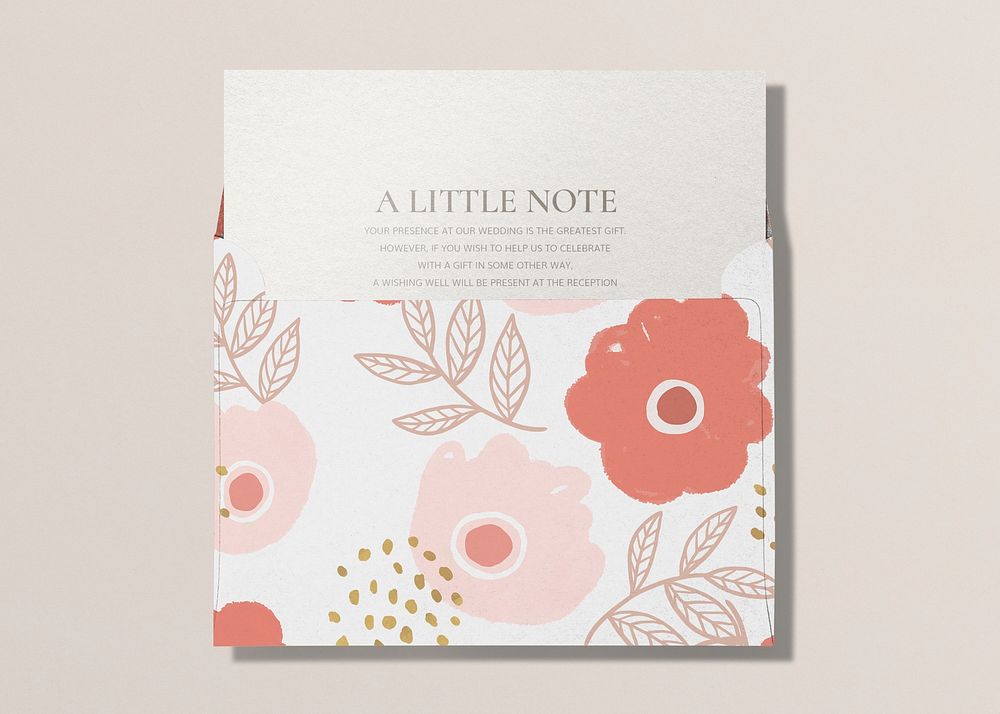 Floral white envelope mockup, aesthetic stationery, flat lay design, psd