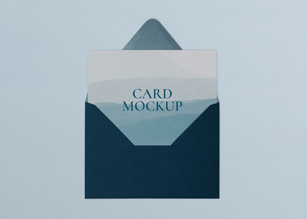 Blue  envelope mockup, aesthetic stationery, flat lay design, psd