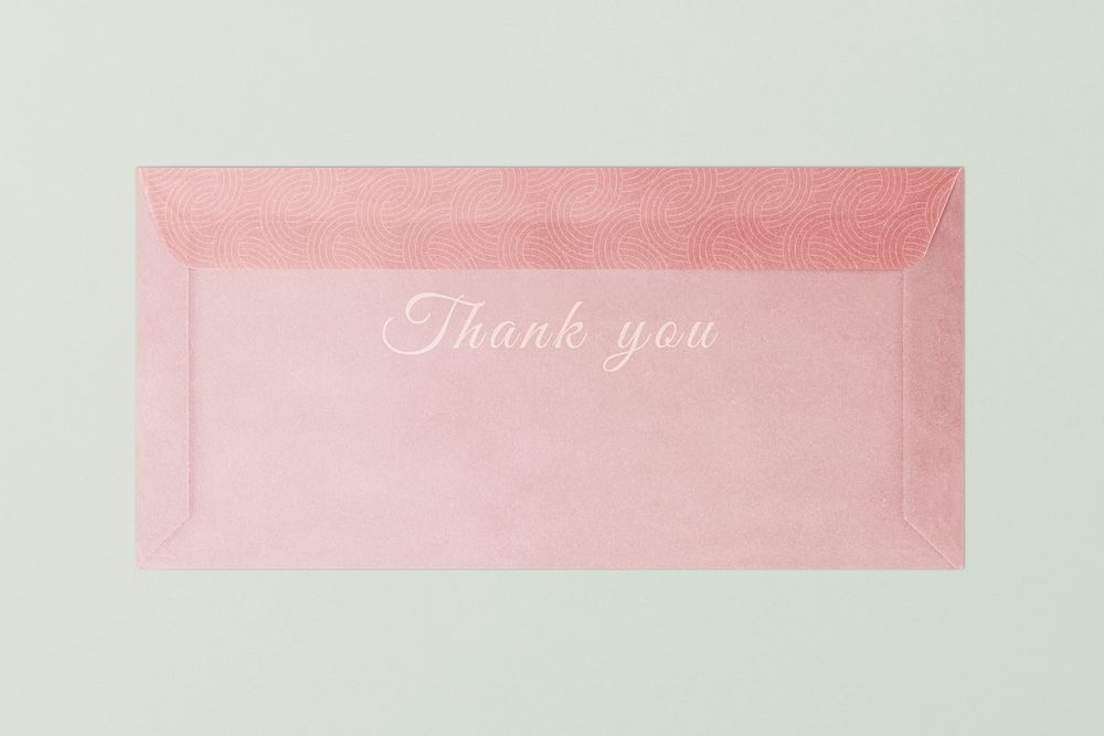 Thank you envelope mockup, aesthetic pink stationery, flat lay design, psd