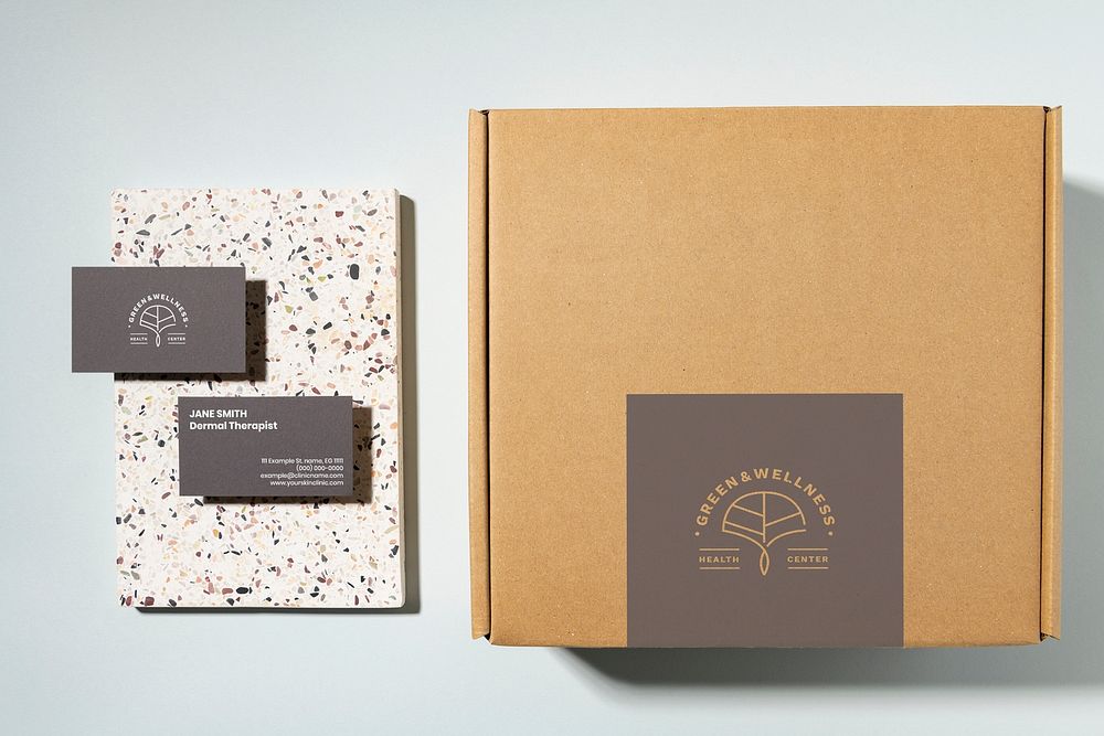 Parcel box mockup, packaging psd, cardboard postal box flat lay design