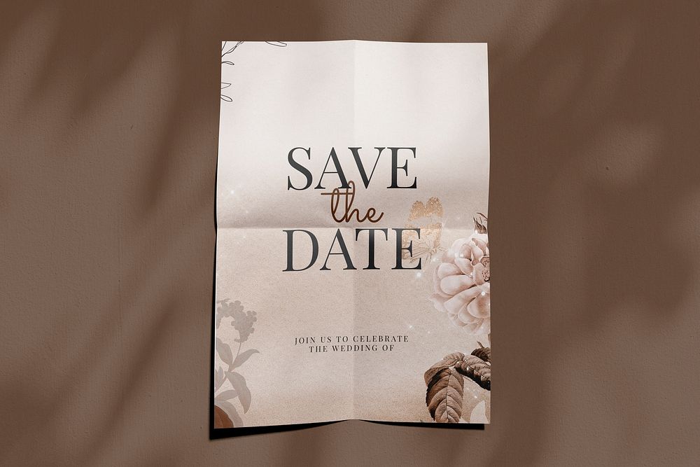 Wedding poster mockup, aesthetic psd, folded paper design
