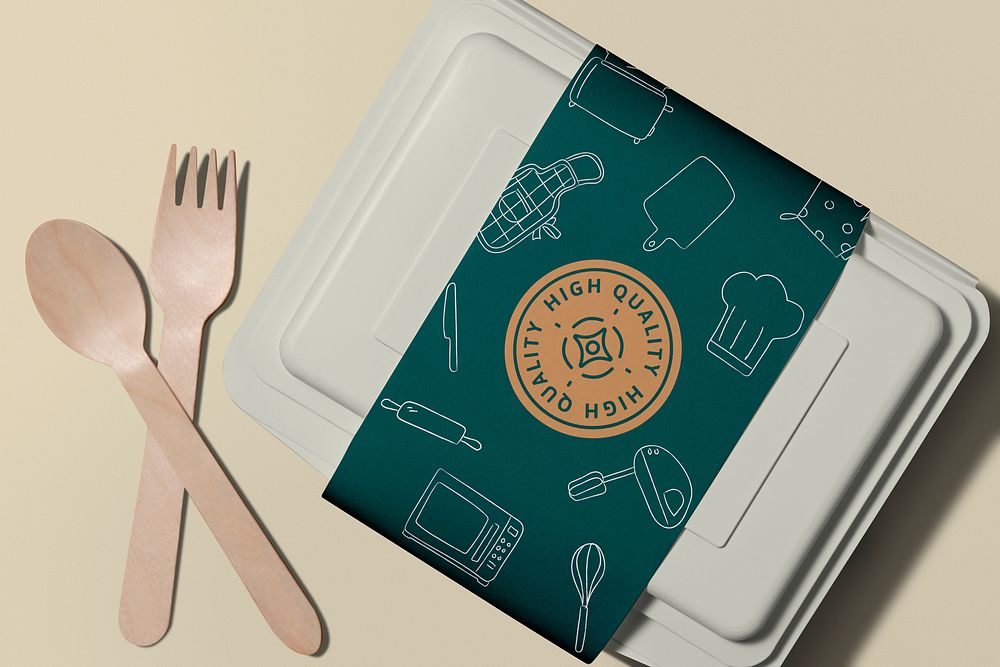 Label mockup psd, food box, eco-friendly product packaging design