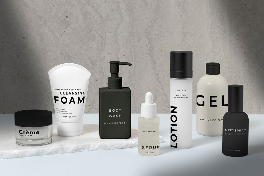 Cosmetic bottle mockups psd, minimal skincare business branding design