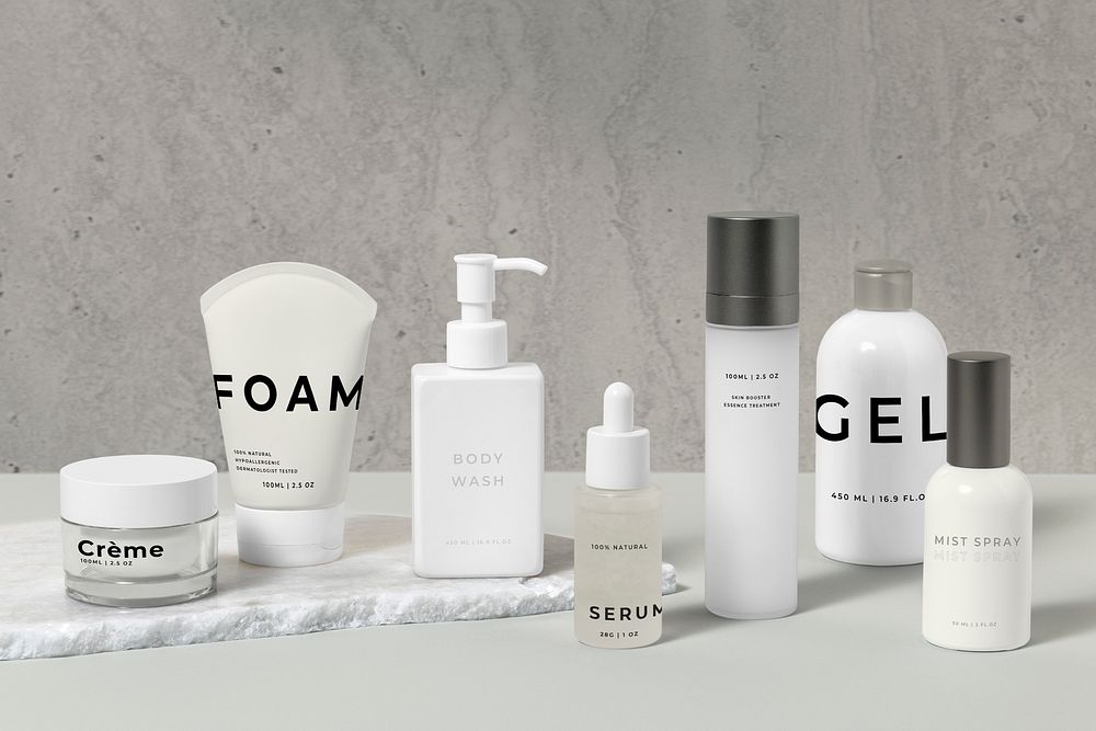 Skincare bottle mockups psd, minimal cosmetic business branding design