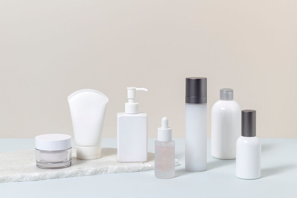 Minimal cosmetic bottles, skincare business branding design