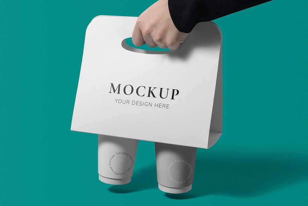 Cup holder mockup psd, product design, paper coffee cup, food packaging