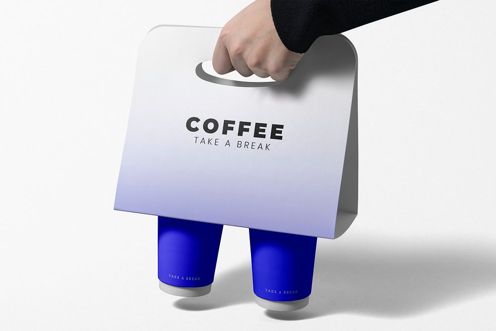 Paper cup  holder mockup on the floor psd