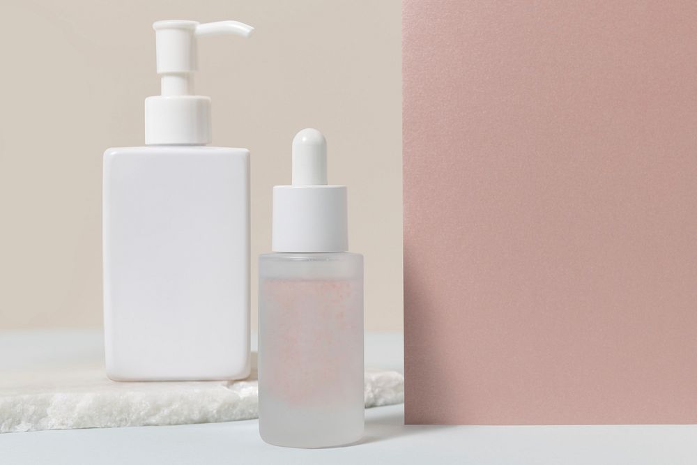 Skincare bottle, white pump bottle, beauty product packaging design, business branding