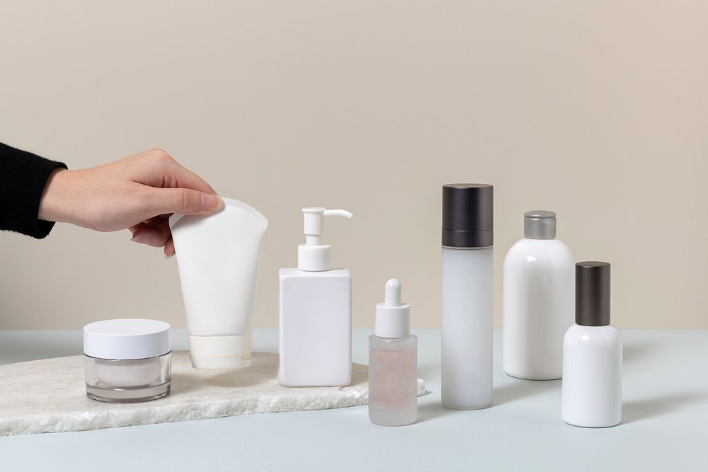 Minimal beauty bottle, skincare skincare branding design set