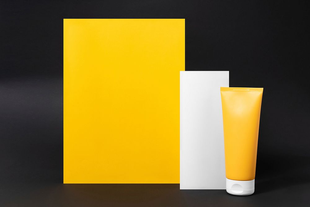 Yellow skincare tube, product packaging, beauty bbusiness branding design