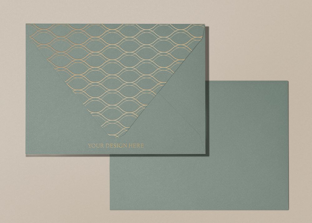 Aesthetic envelope mockup, green stationery psd