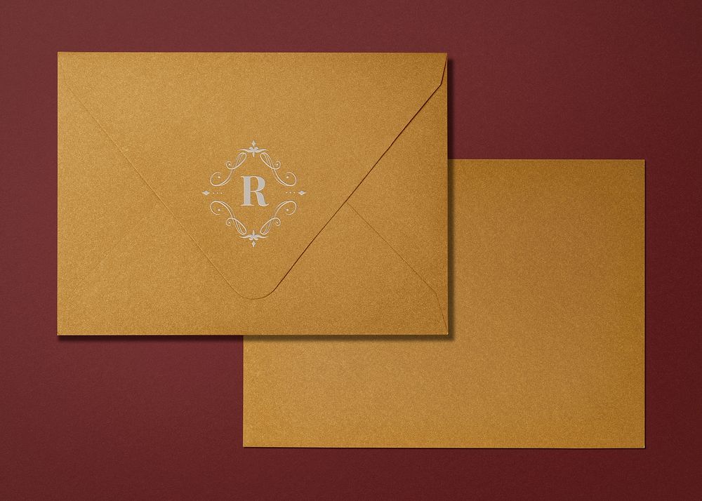 Brown envelope, flat lay design