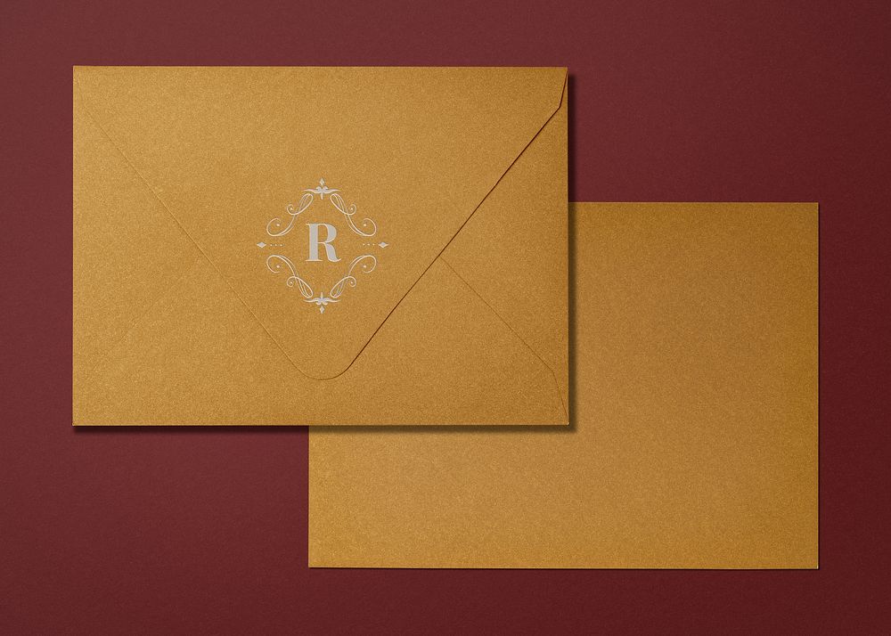 Aesthetic brown envelope mockup, stationery flat lay design, psd