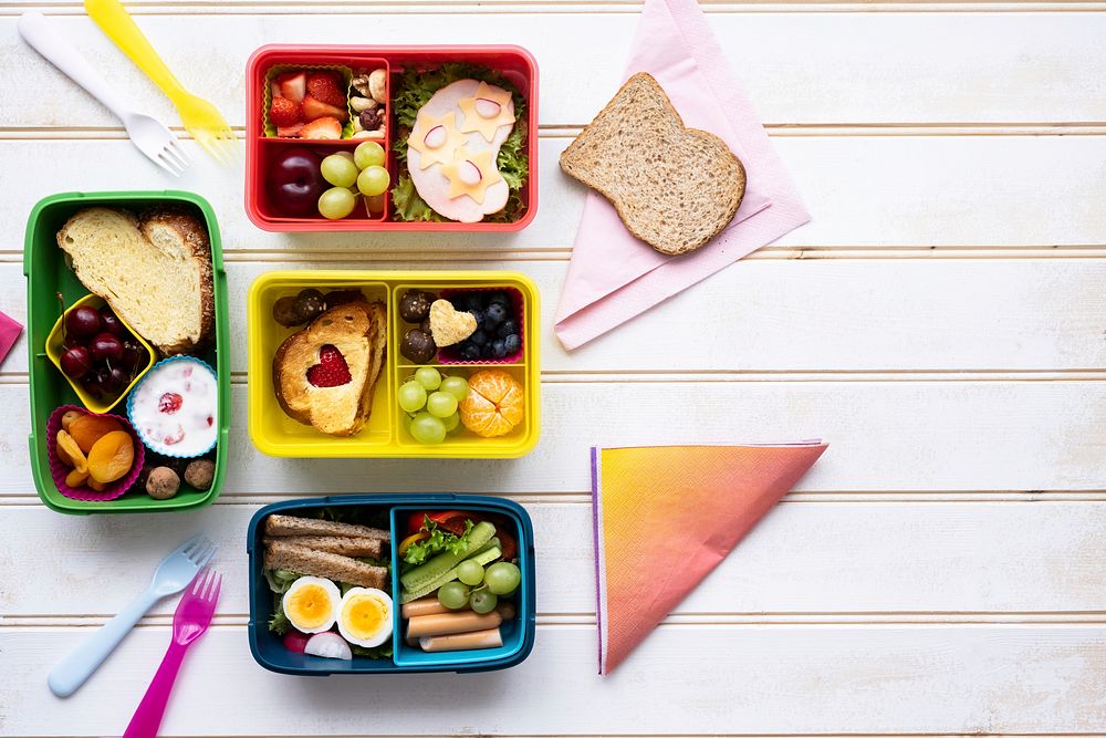 Kids lunchbox, food background