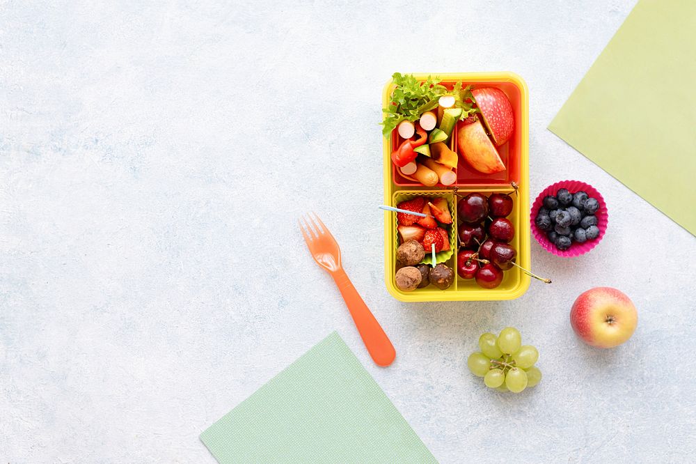 Kids healthy food background, preparation of lunchbox