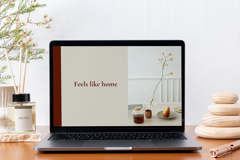 Laptop screen with online shop website, aesthetic workspace