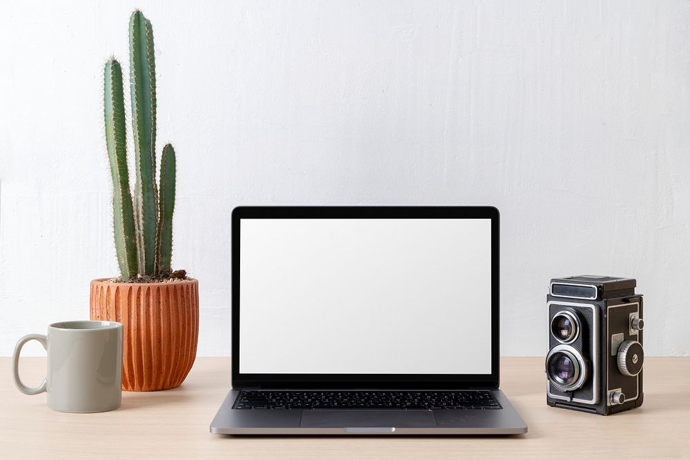 Laptop blank screen, minimal workspace Free Photo rawpixel