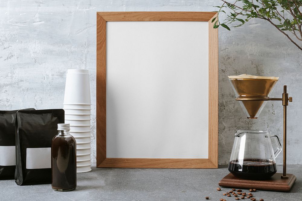 Coffee shop decoration background, picture frame and drip coffee