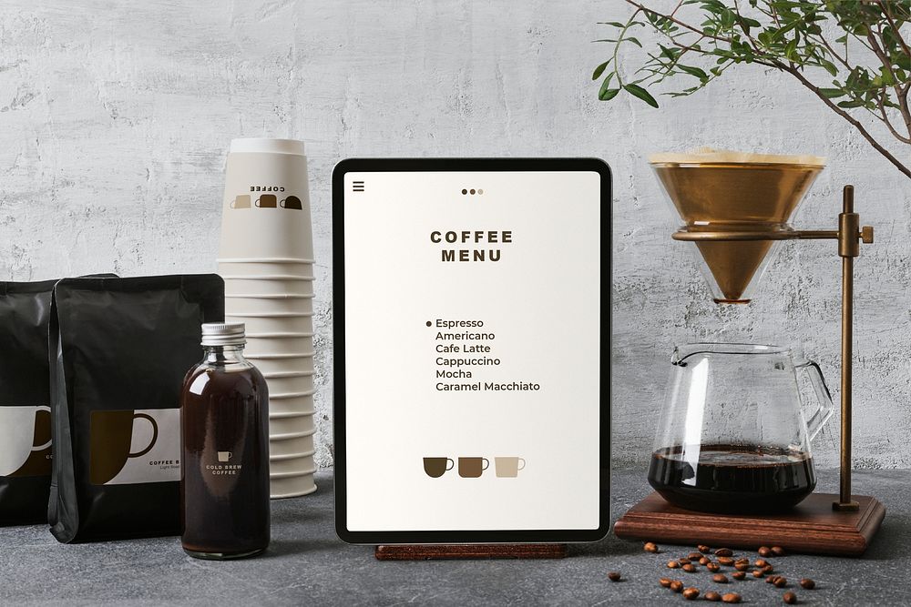 Tablet screen mockup psd, coffee shop smart technology